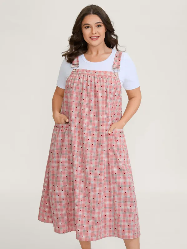 Gingham Overall Adjustable Pockets Midi Dress sold by Bloomchic
