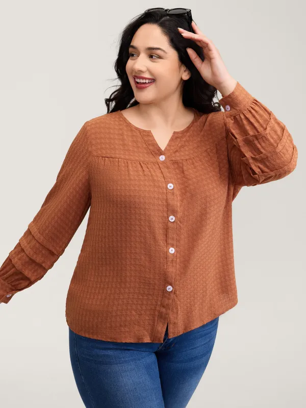 Textured Button Detail Pleated Button-Down Shirt sold by Bloomchic
