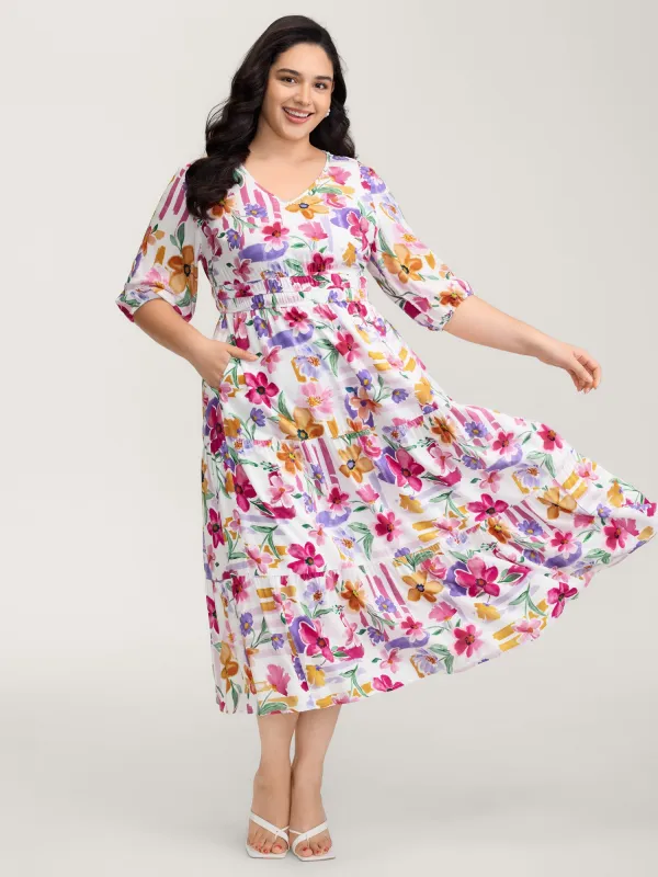 Bright Floral Print Pleated Waist Maxi Dress sold by Bloomchic