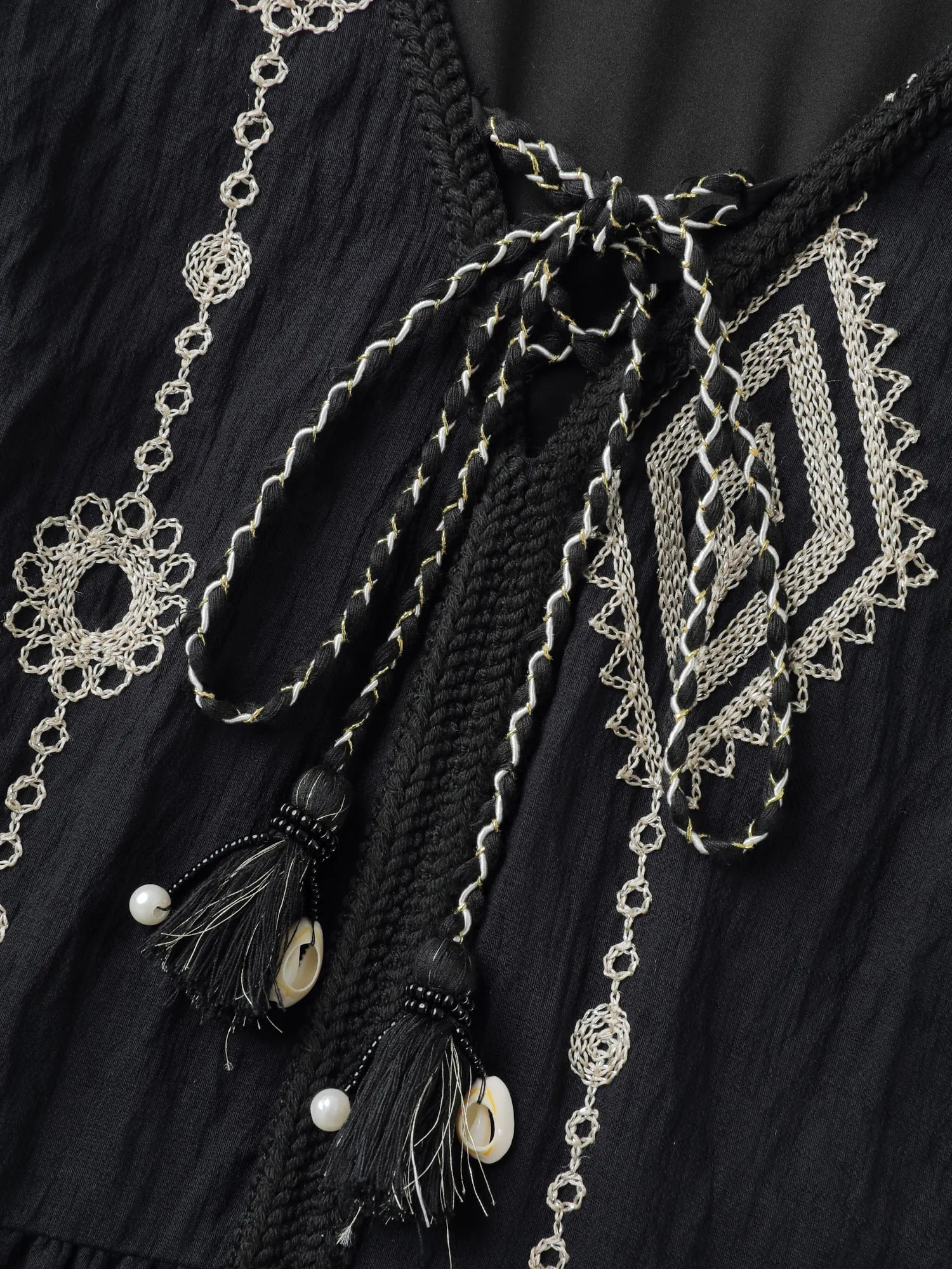 Gold Thread Embroidery Flared Sleeve Midi Dress sold by Bloomchic product image thumbnail 5