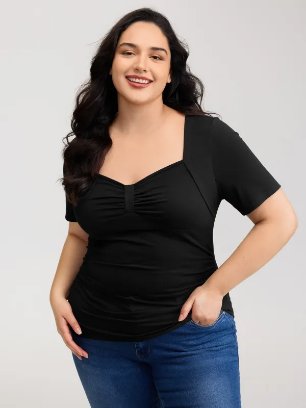 Stretchy Ruched Square Neck T-Shirt sold by Bloomchic