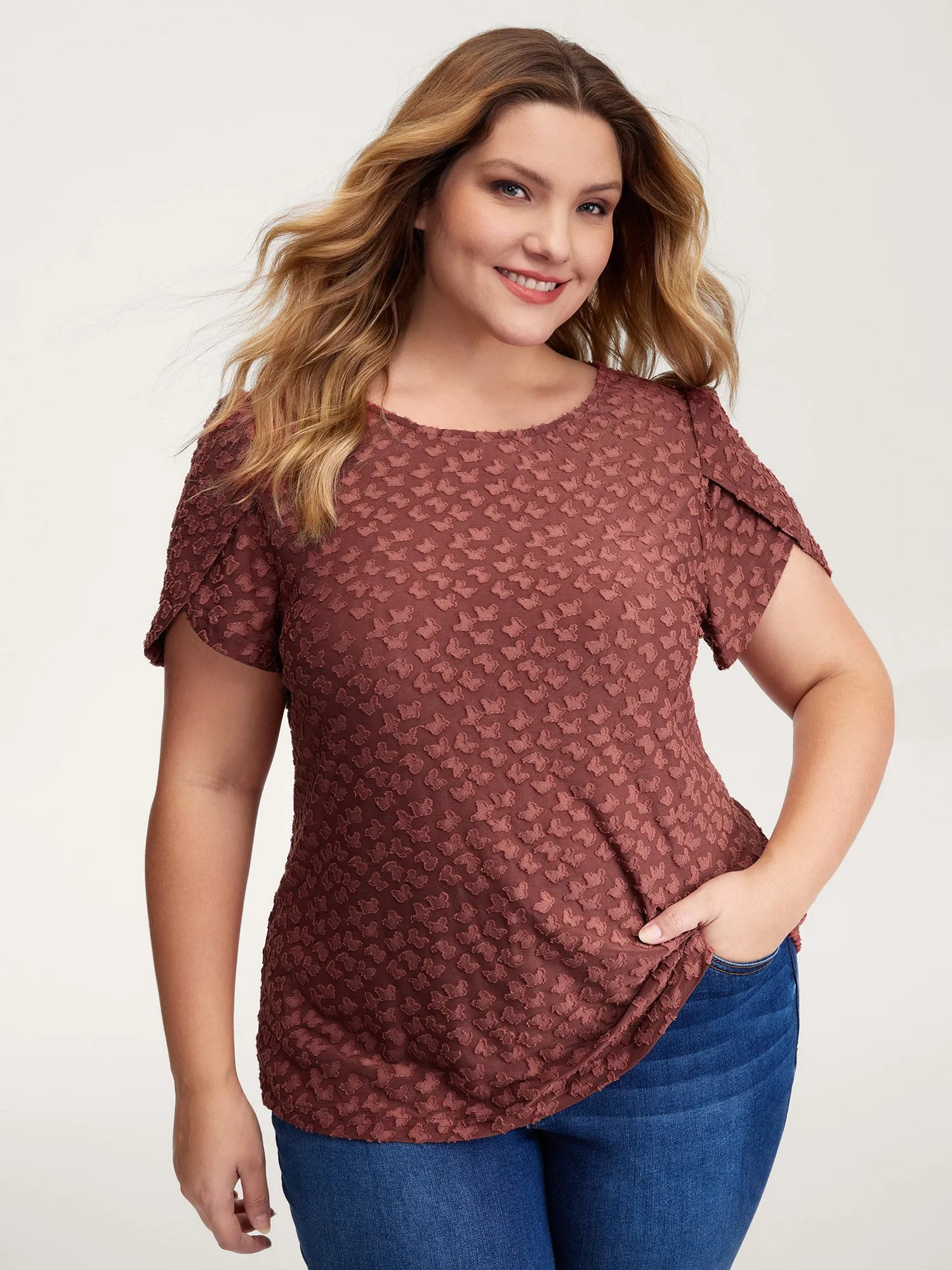 Textured Petal Sleeve Fitted T-Shirt sold by Bloomchic