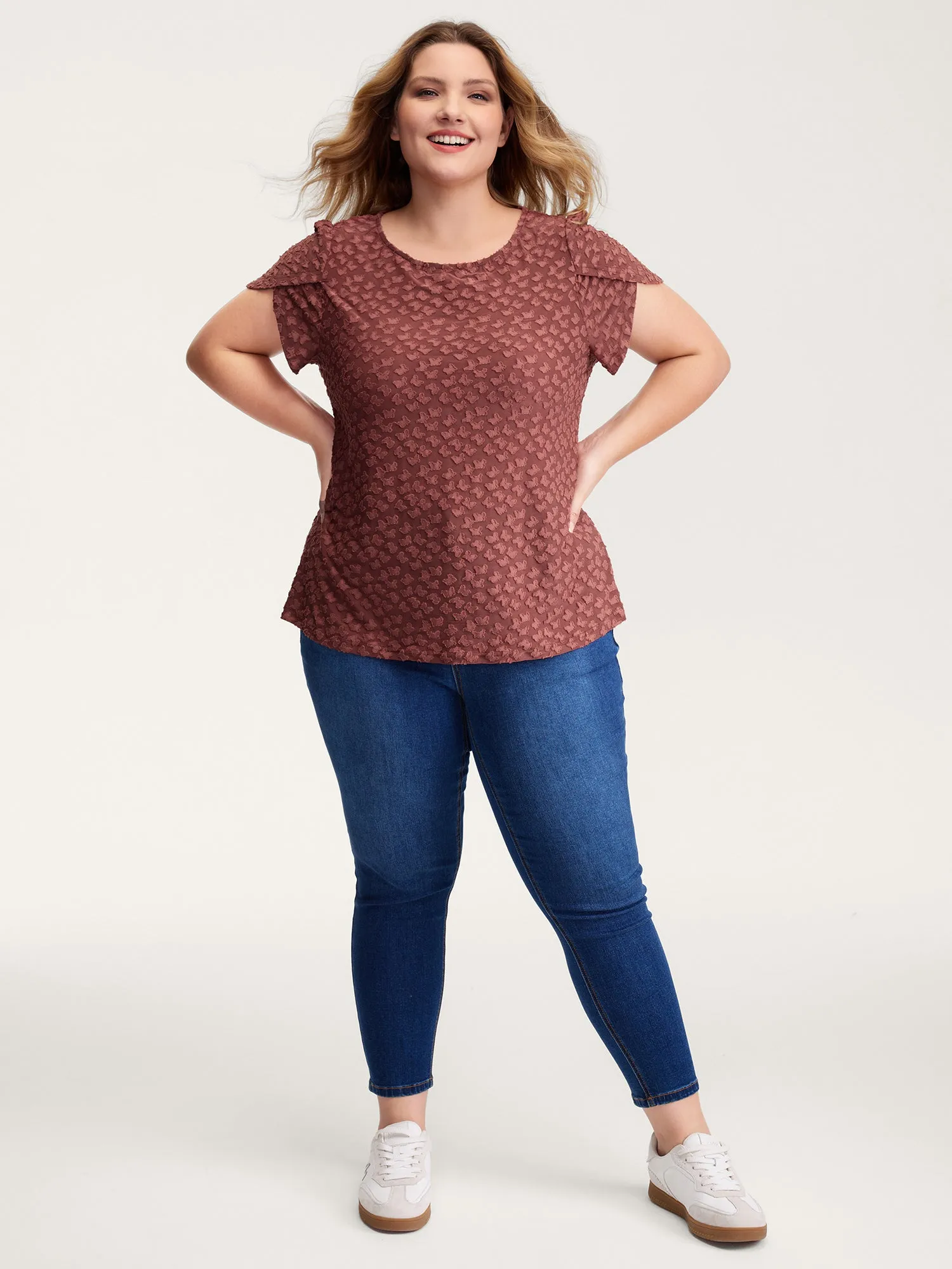 Textured Petal Sleeve Fitted T-Shirt sold by Bloomchic product image thumbnail 3