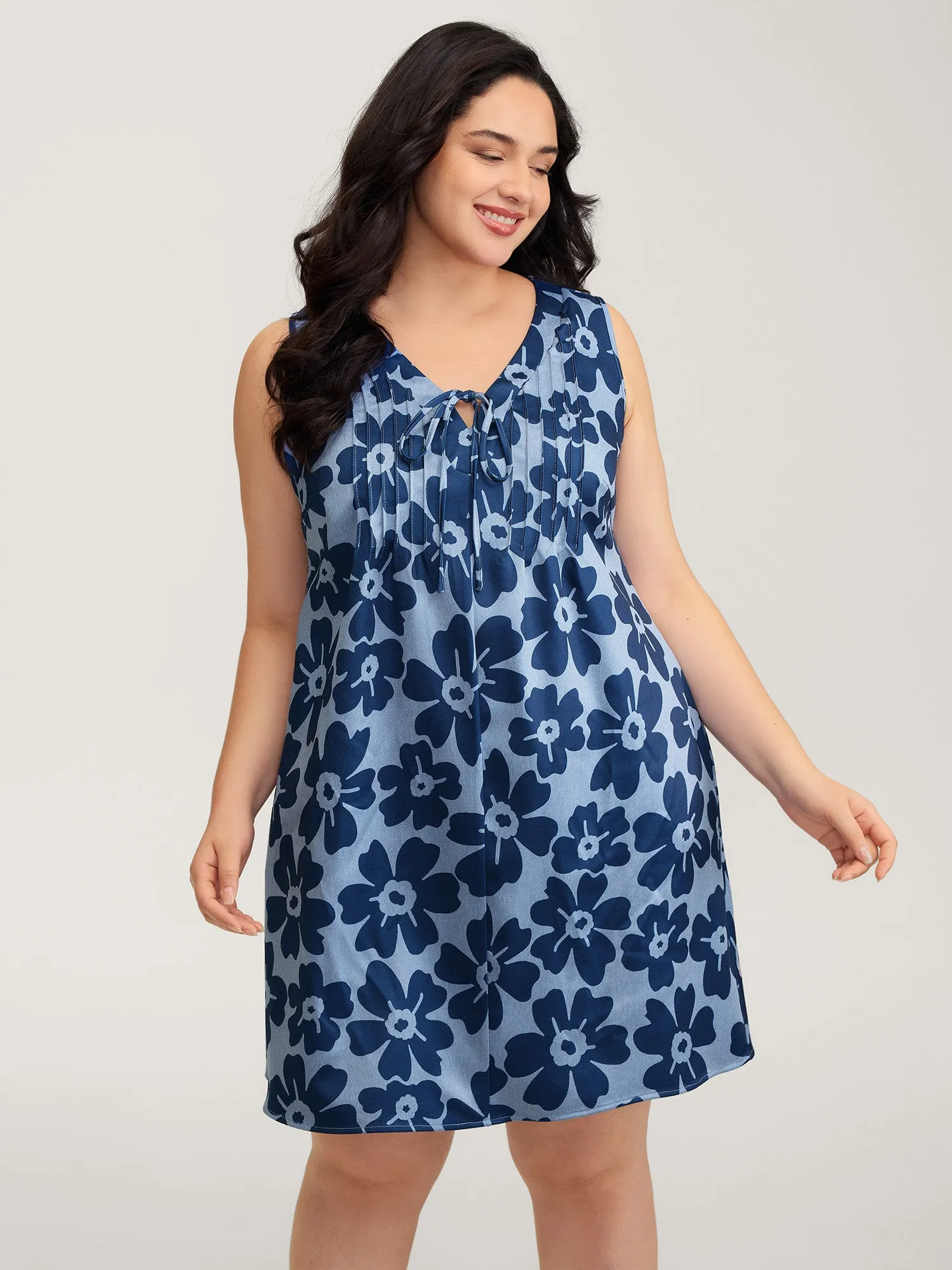 Floral Denim-Like Knee-Length Dress sold by Bloomchic