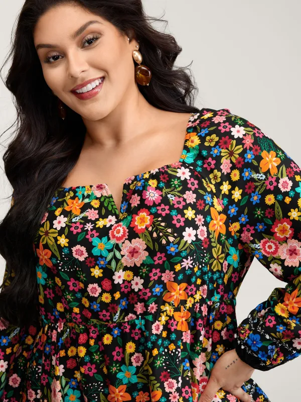 Colorful Floral Print Cinched-Flared Blouse sold by Bloomchic
