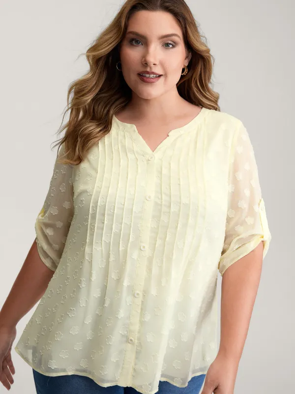 Color Contrast Button Placket Blouse sold by Bloomchic