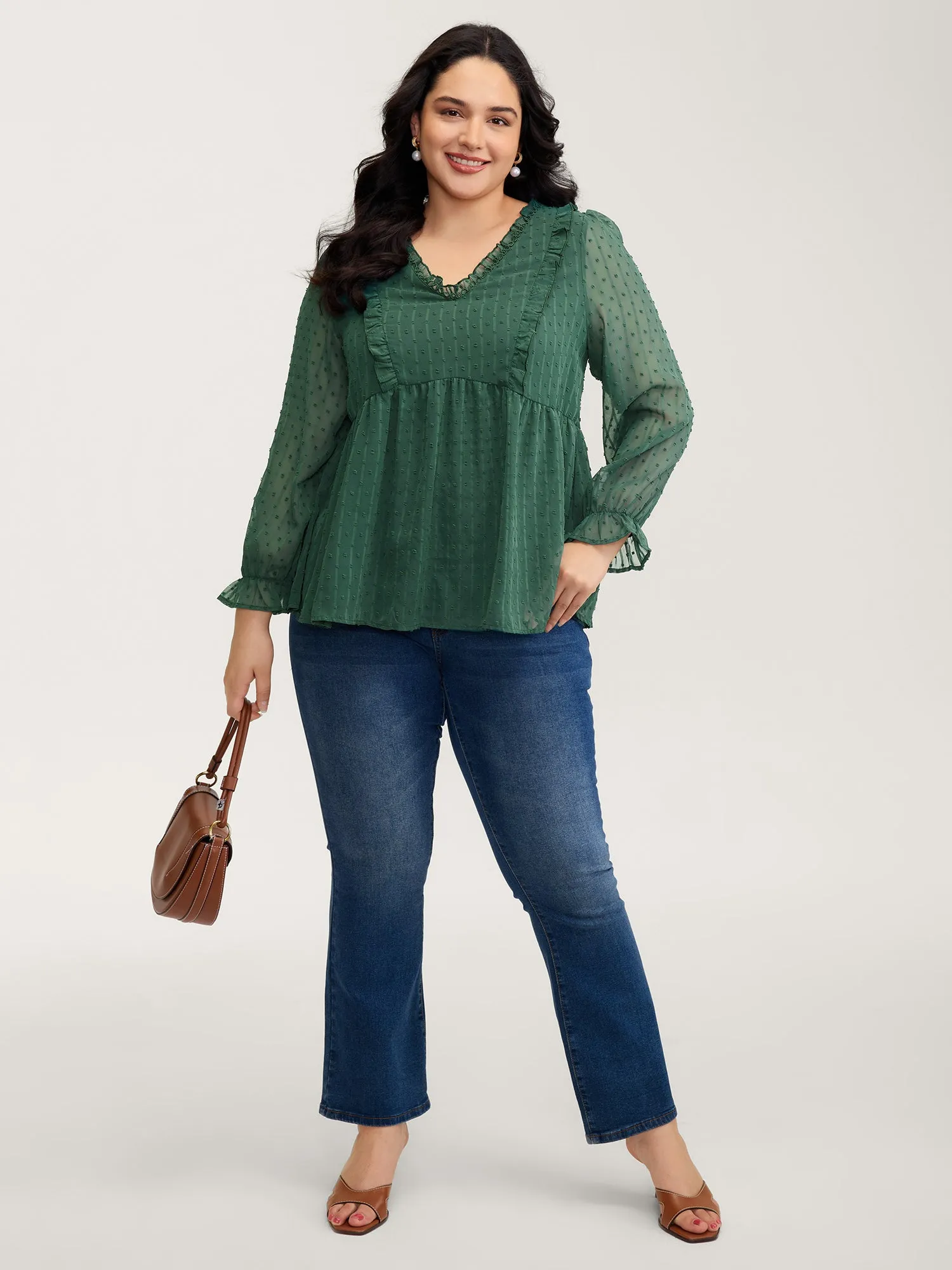 Ruffle Textured Lace Trim Blouse sold by Bloomchic product image thumbnail 3