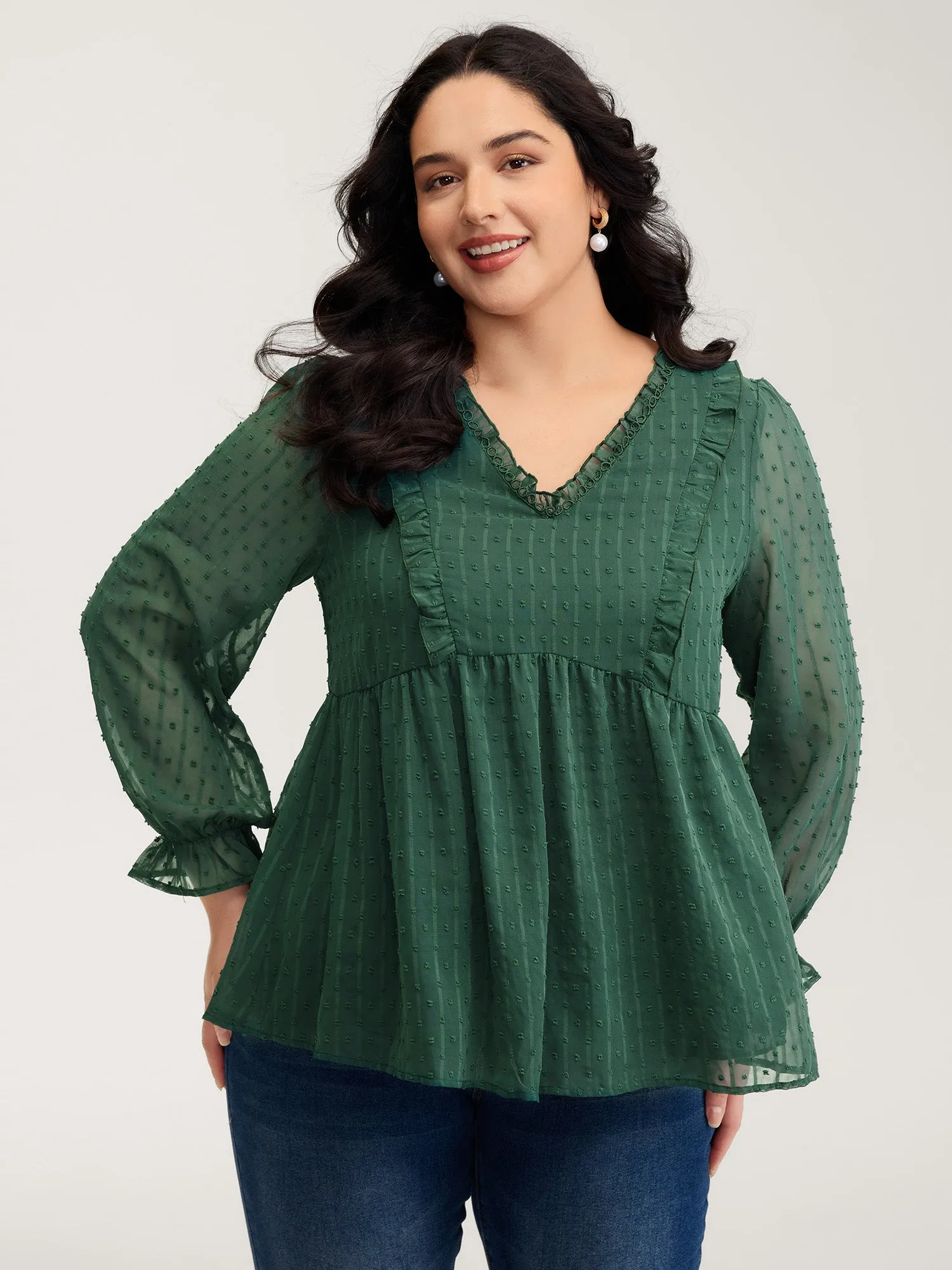 Ruffle Textured Lace Trim Blouse sold by Bloomchic product image thumbnail 2