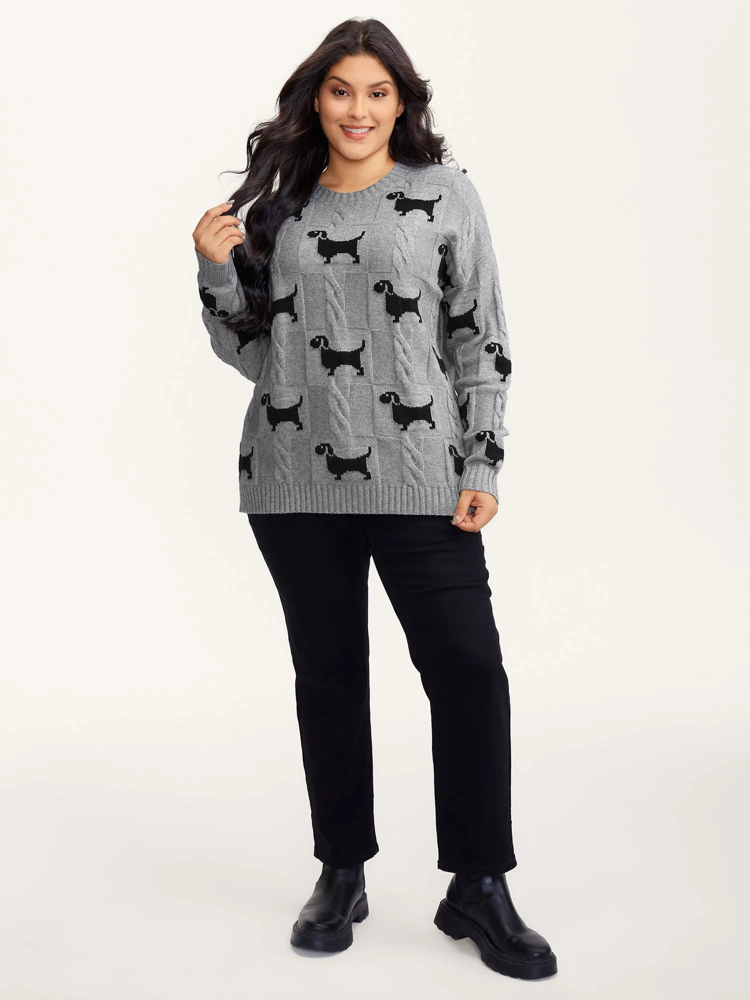 Supersoft Textured Dog Print Pullover sold by Bloomchic product image thumbnail 3