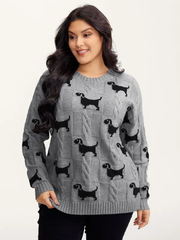 Supersoft Textured Dog Print Pullover sold by Bloomchic