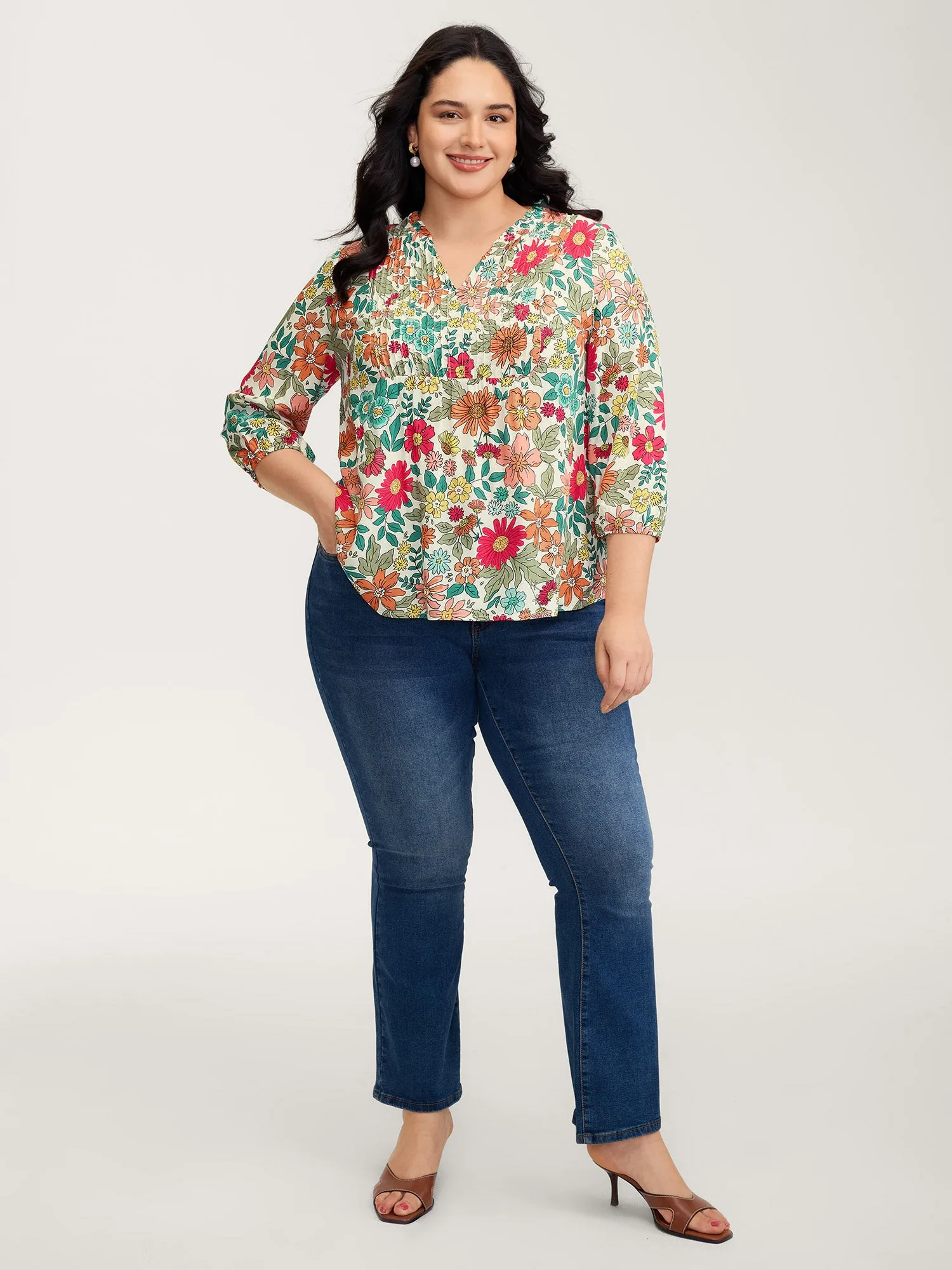Supersoft Large Floral Print Pleated Neck Blouse sold by Bloomchic product image thumbnail 3