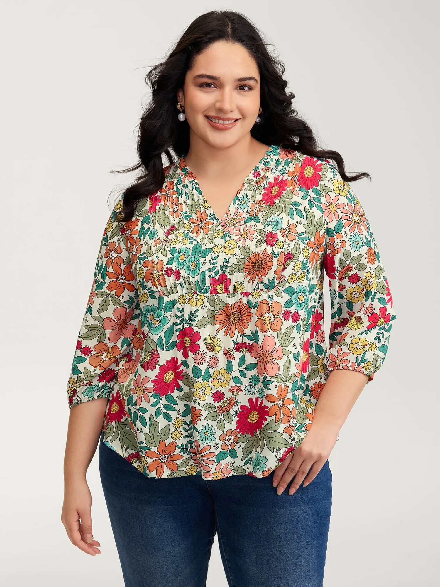 Supersoft Large Floral Print Pleated Neck Blouse sold by Bloomchic product image thumbnail 2