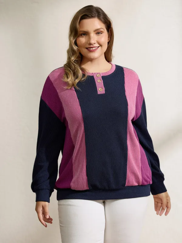 Color Contrast Relaxed Fit Spliced Sweatshirt sold by Bloomchic