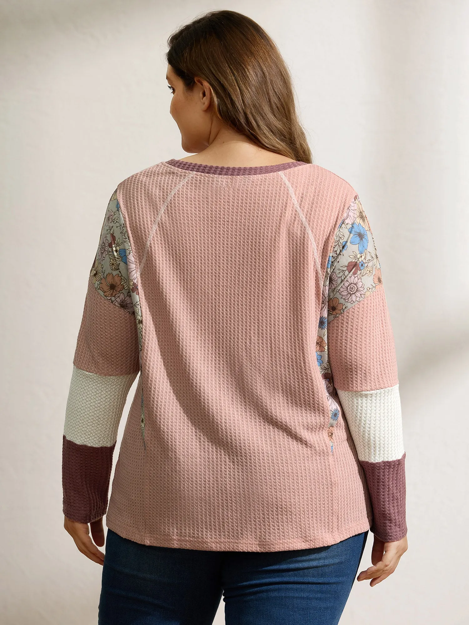 Floral Colorblock Waffle Round Neck Sweatshirt sold by Bloomchic product image thumbnail 5