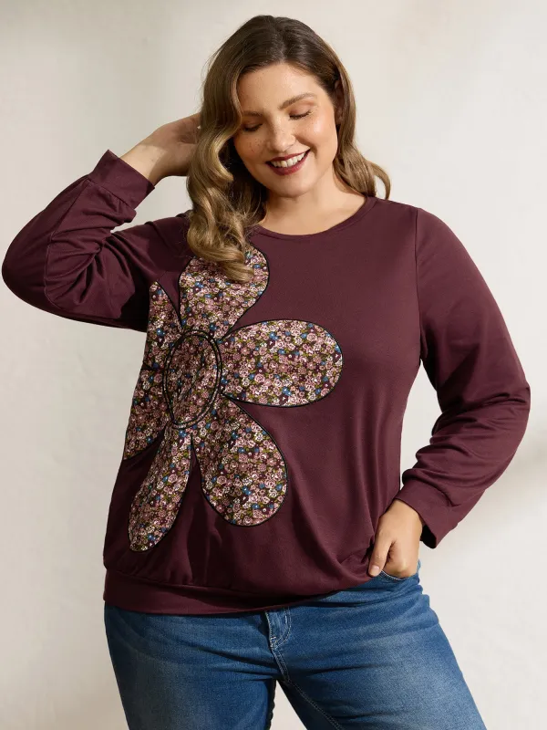 Half Floral Applique Embroidery Sweatshirt sold by Bloomchic