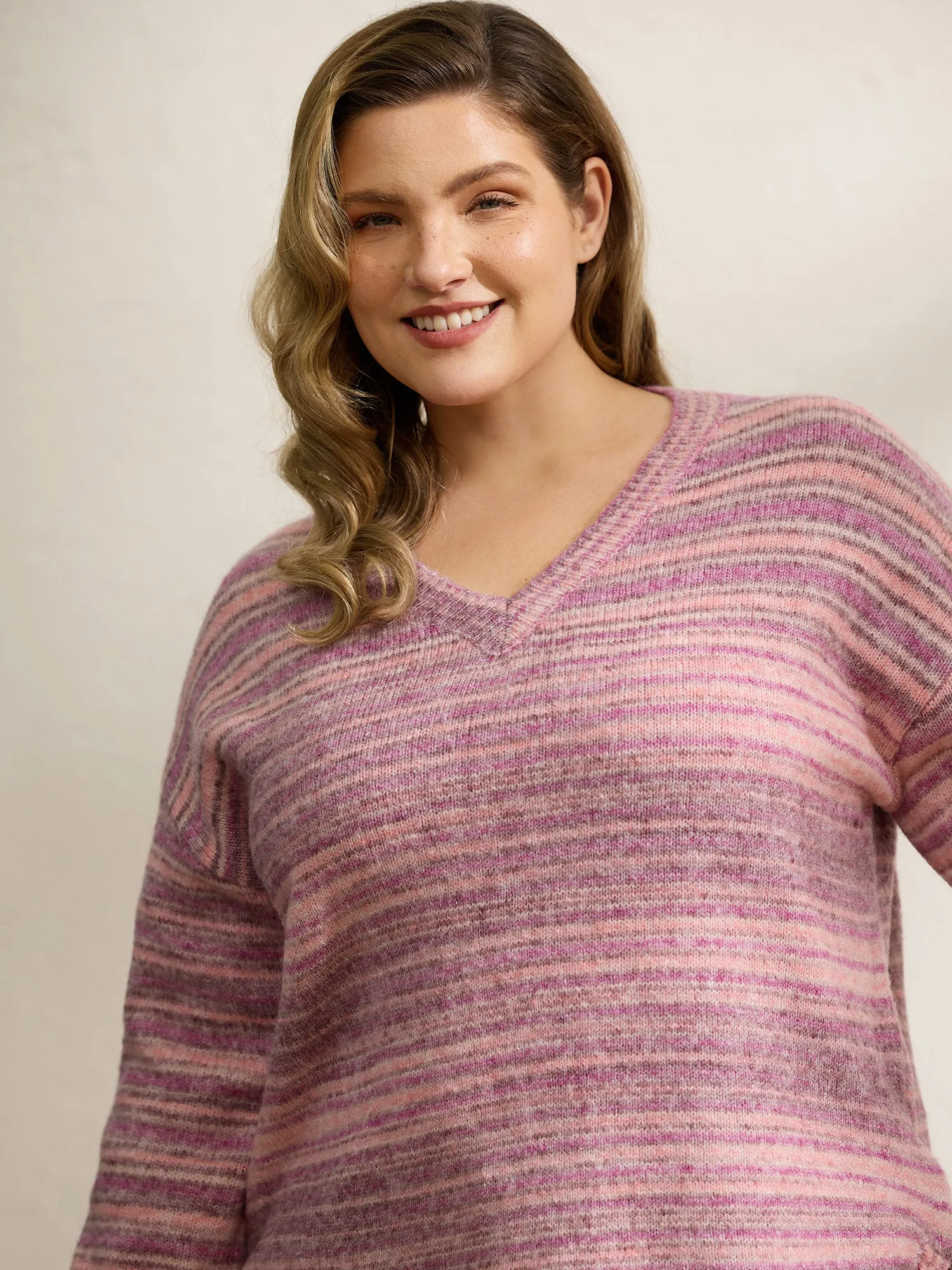 Ribbed Texture Curvy Hem V-Neck Pullover sold by Bloomchic product image thumbnail 2