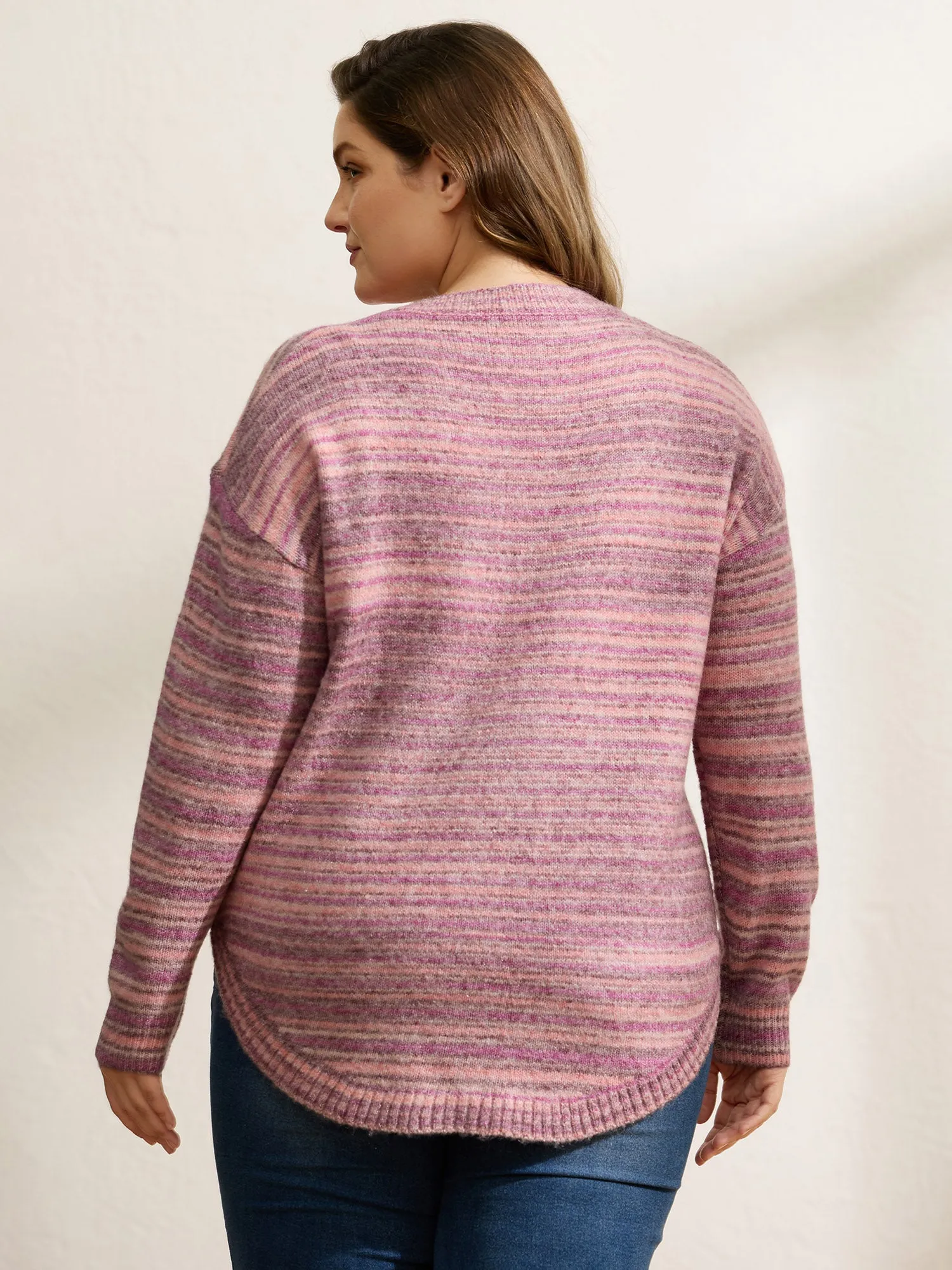 Ribbed Texture Curvy Hem V-Neck Pullover sold by Bloomchic product image thumbnail 4