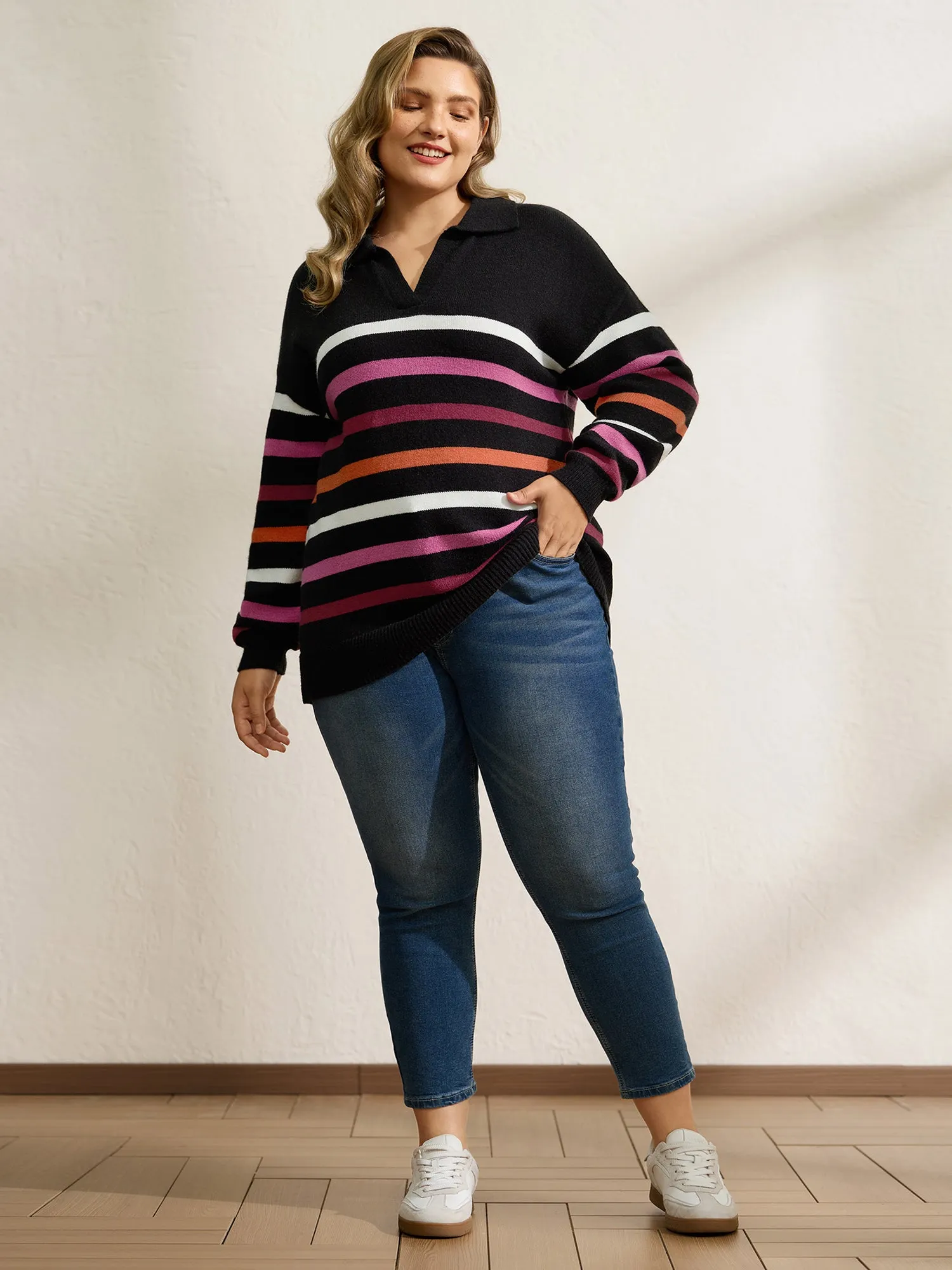 Supersoft Polo Collar Colorful Stripes Pullover sold by Bloomchic product image thumbnail 3
