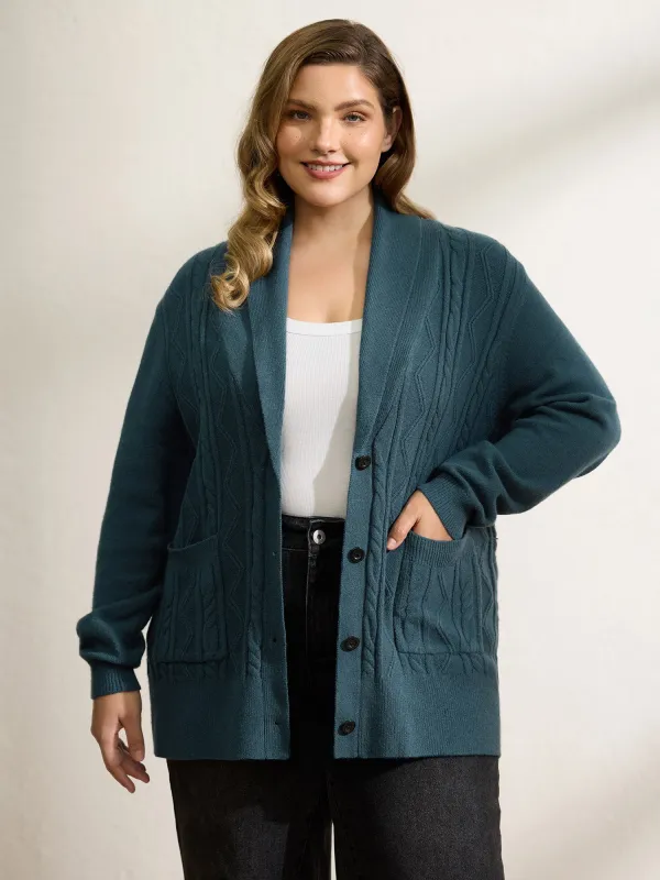 Cable Knit Pockets Shawl Collar Knit Cardigan sold by Bloomchic