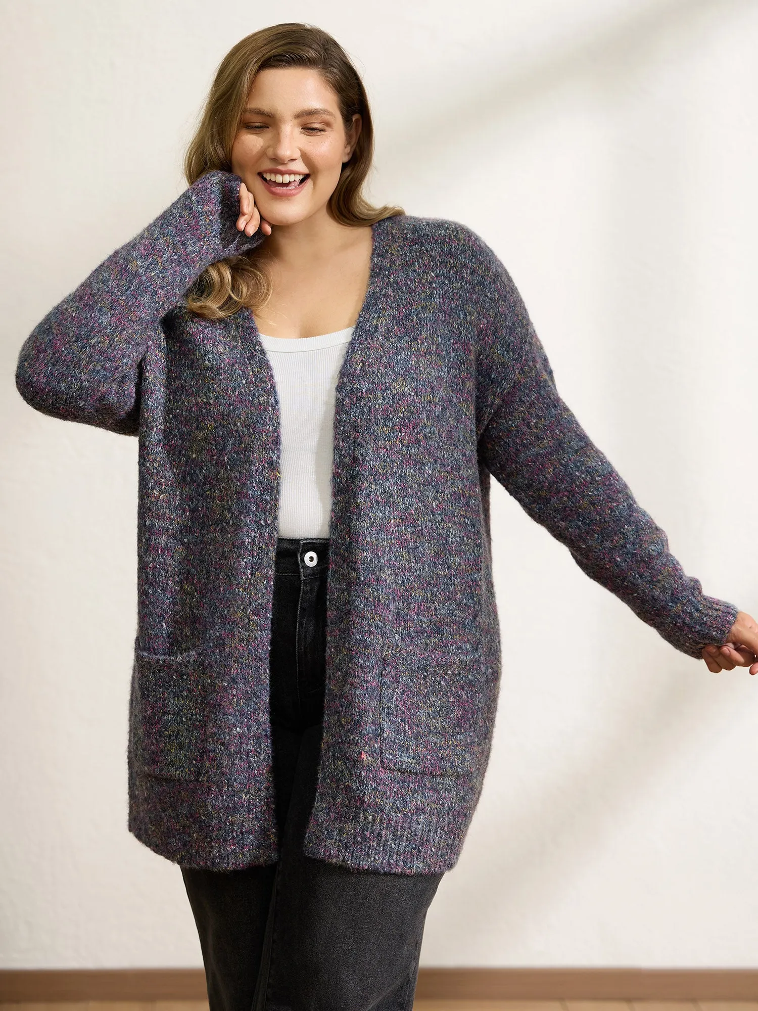 Heather Drop Shoulder Pockets Knit Cardigan sold by Bloomchic