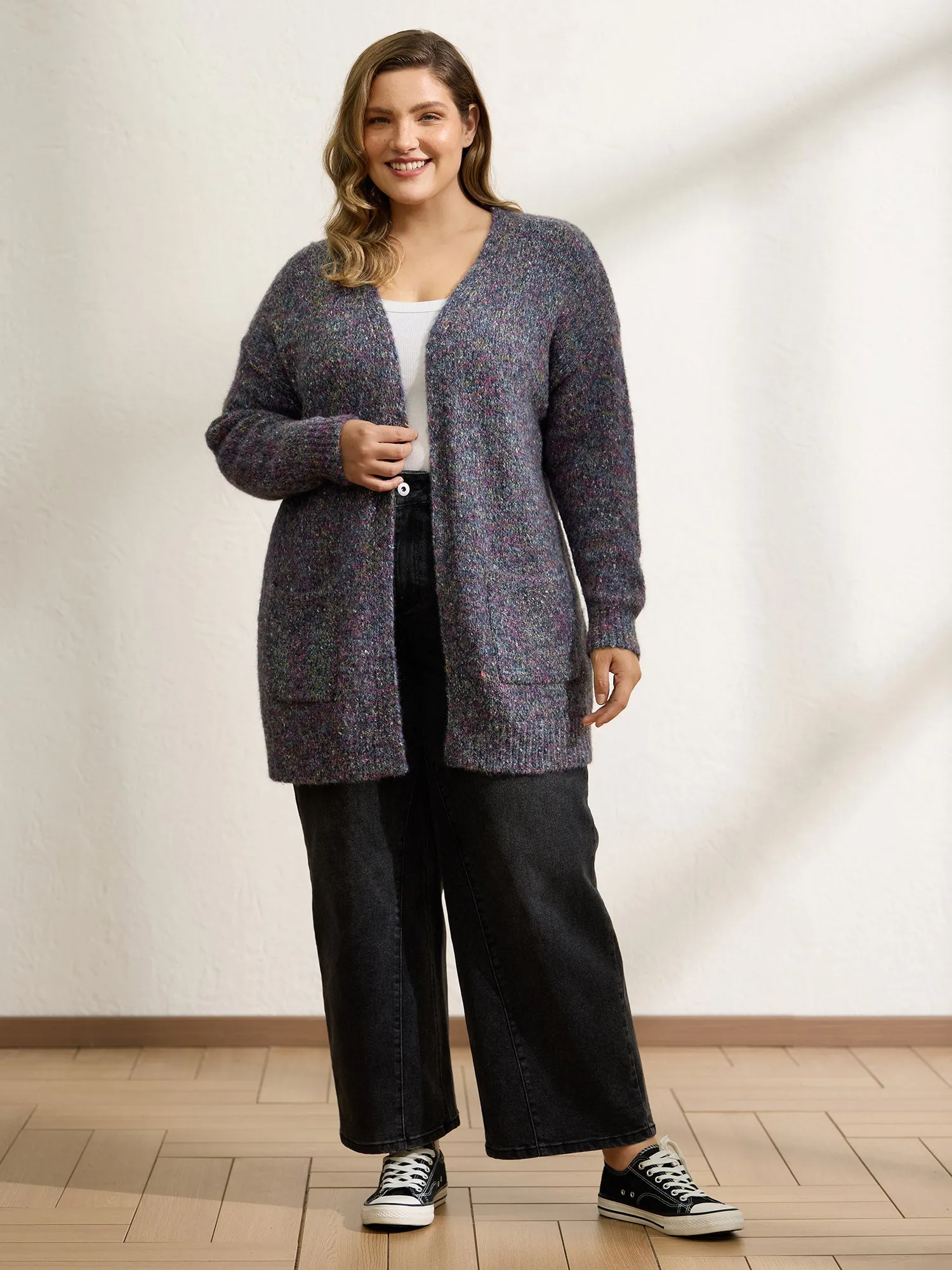 Heather Drop Shoulder Pockets Knit Cardigan sold by Bloomchic product image thumbnail 3
