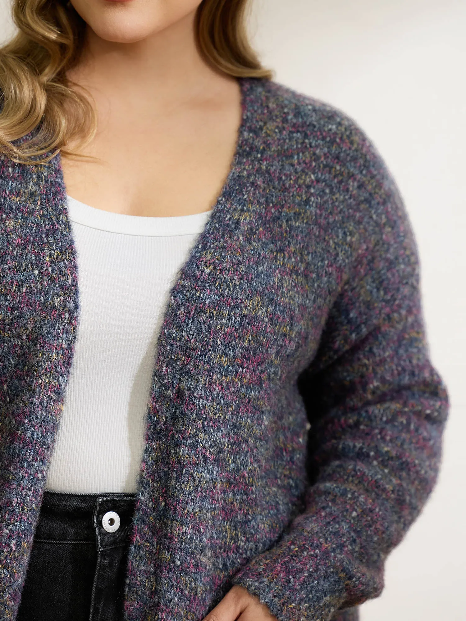 Heather Drop Shoulder Pockets Knit Cardigan sold by Bloomchic product image thumbnail 4