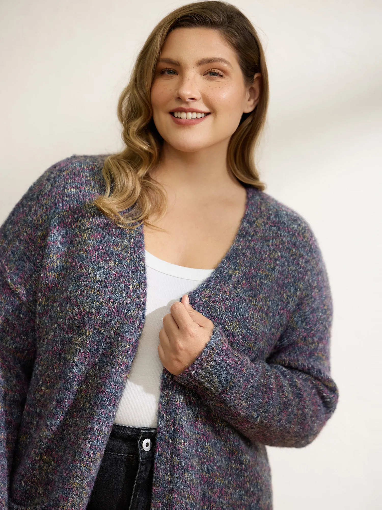 Heather Drop Shoulder Pockets Knit Cardigan sold by Bloomchic product image thumbnail 2