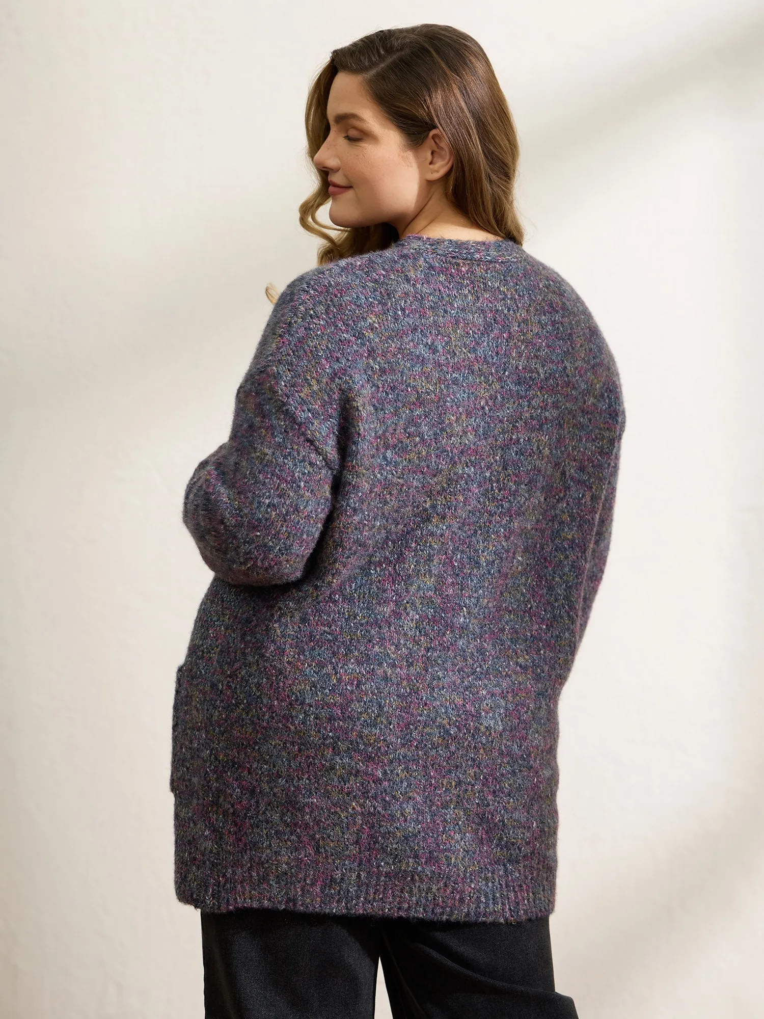 Heather Drop Shoulder Pockets Knit Cardigan sold by Bloomchic product image thumbnail 5