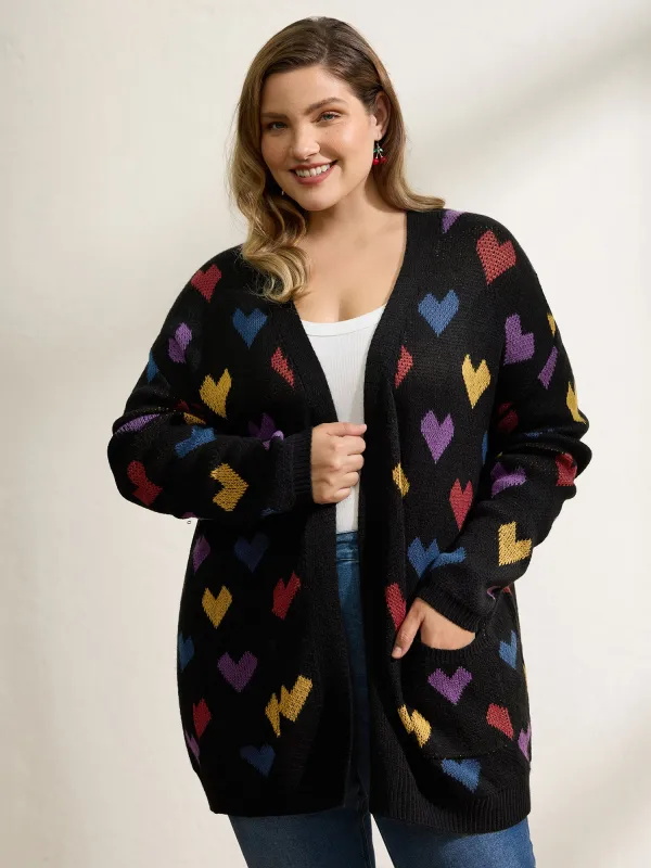 Colorful Hearts Jacquard Pockets Knit Cardigan sold by Bloomchic