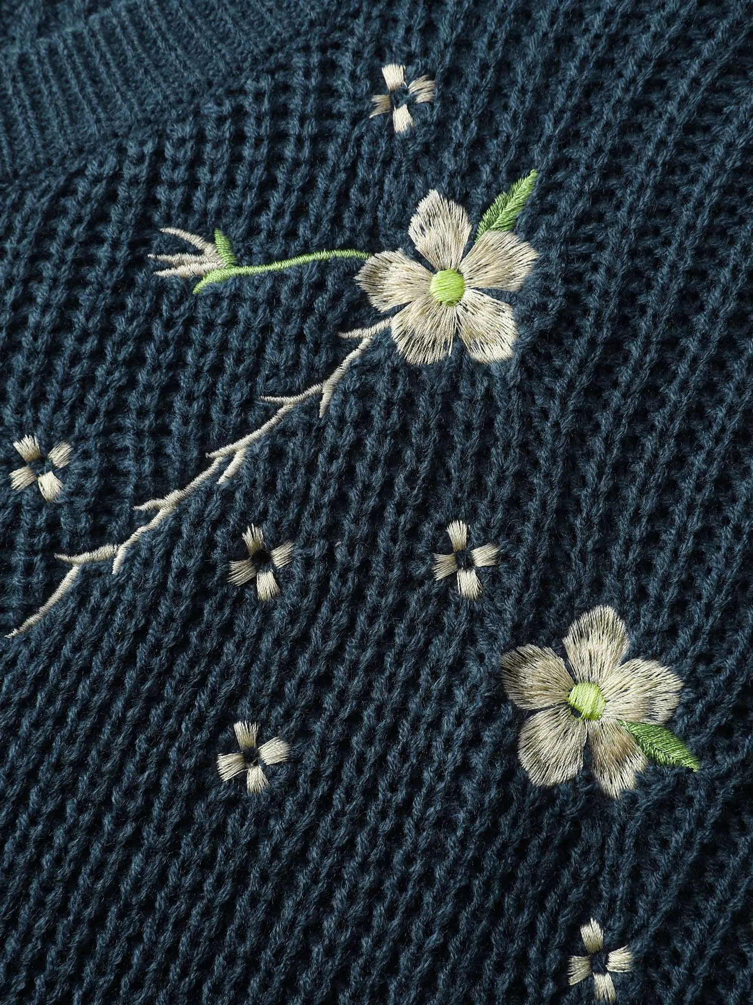 Floral Embroidery Textured Relaxed-Fit Pullover sold by Bloomchic product image thumbnail 5