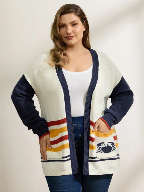 Colorful Stripe Seahorse Motif Jacquard Knit Cardigan sold by Bloomchic