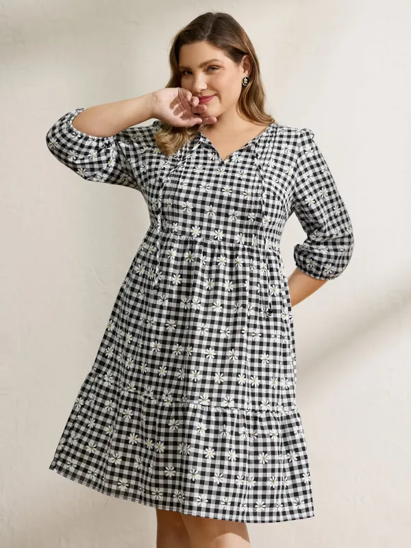 Plaid Floral High-Waist Midi Dress sold by Bloomchic