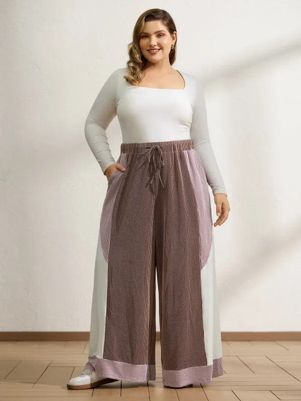 Colorblock Waist Drawstring Wide-Leg Pants sold by Bloomchic