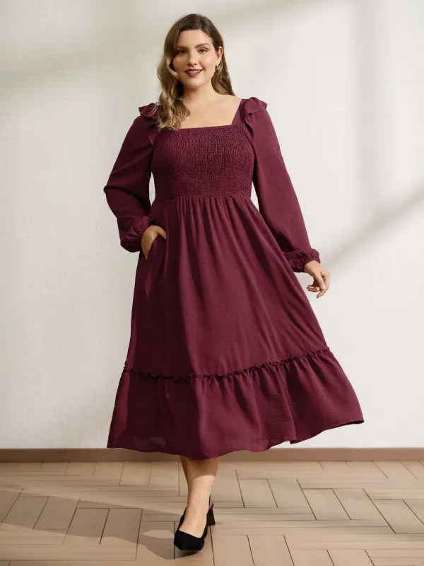 Shirred Bodice Ruffled Tiered Maxi Dress sold by Bloomchic