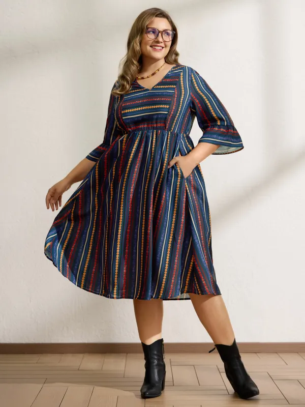 Colorful Stripes Stretchy Waist Midi Dress sold by Bloomchic