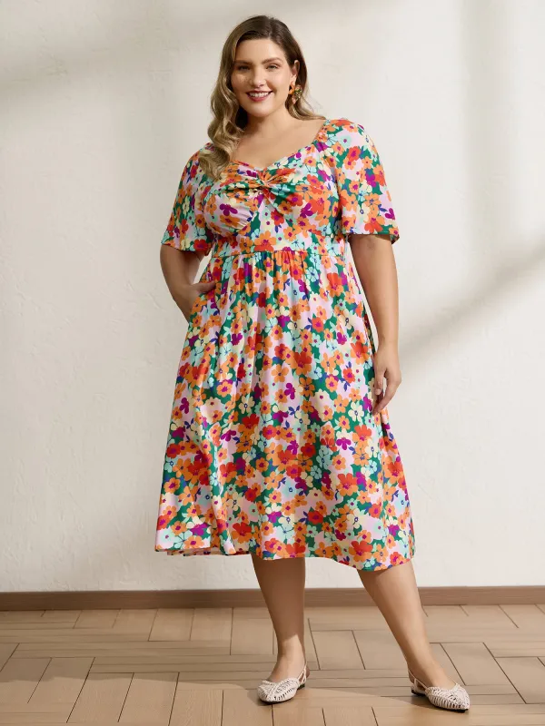 Floral Print Twist Knot Midi Dress sold by Bloomchic