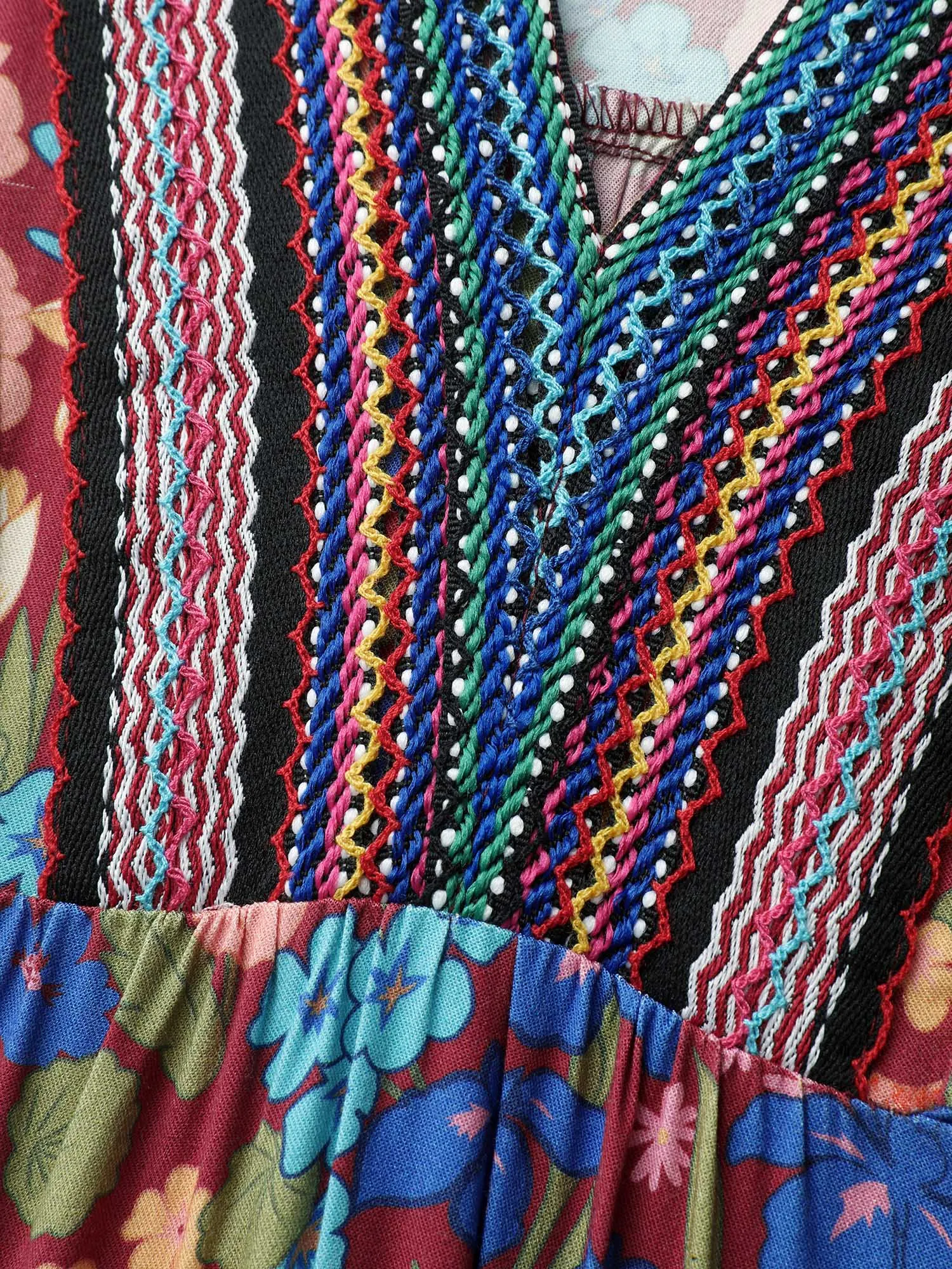 Floral Print Contrast Webbing Notched Neckline Blouse sold by Bloomchic product image thumbnail 5