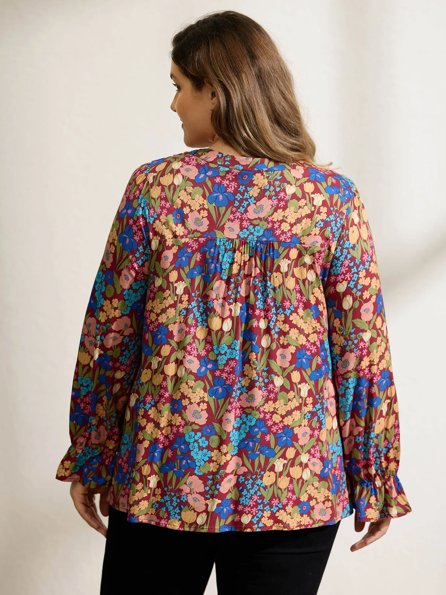 Floral Print Contrast Webbing Notched Neckline Blouse sold by Bloomchic product image thumbnail 4