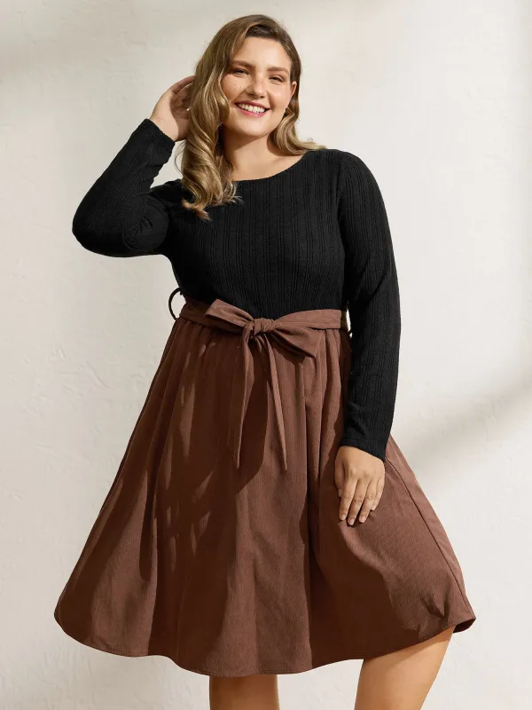 Color Contrast Belted Flared Midi Dress made by Bloomchic