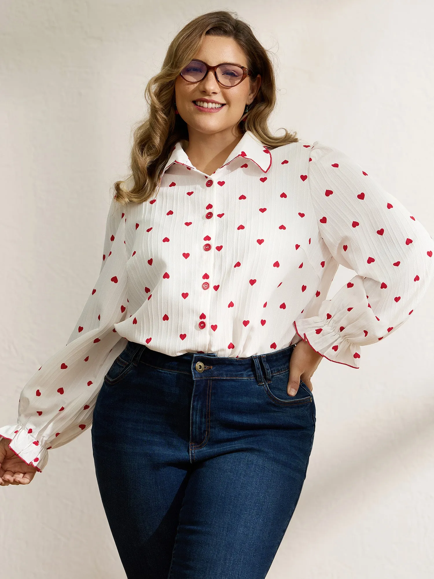 Textured Heart Embroidered Collar Blouse sold by Bloomchic product image thumbnail 4