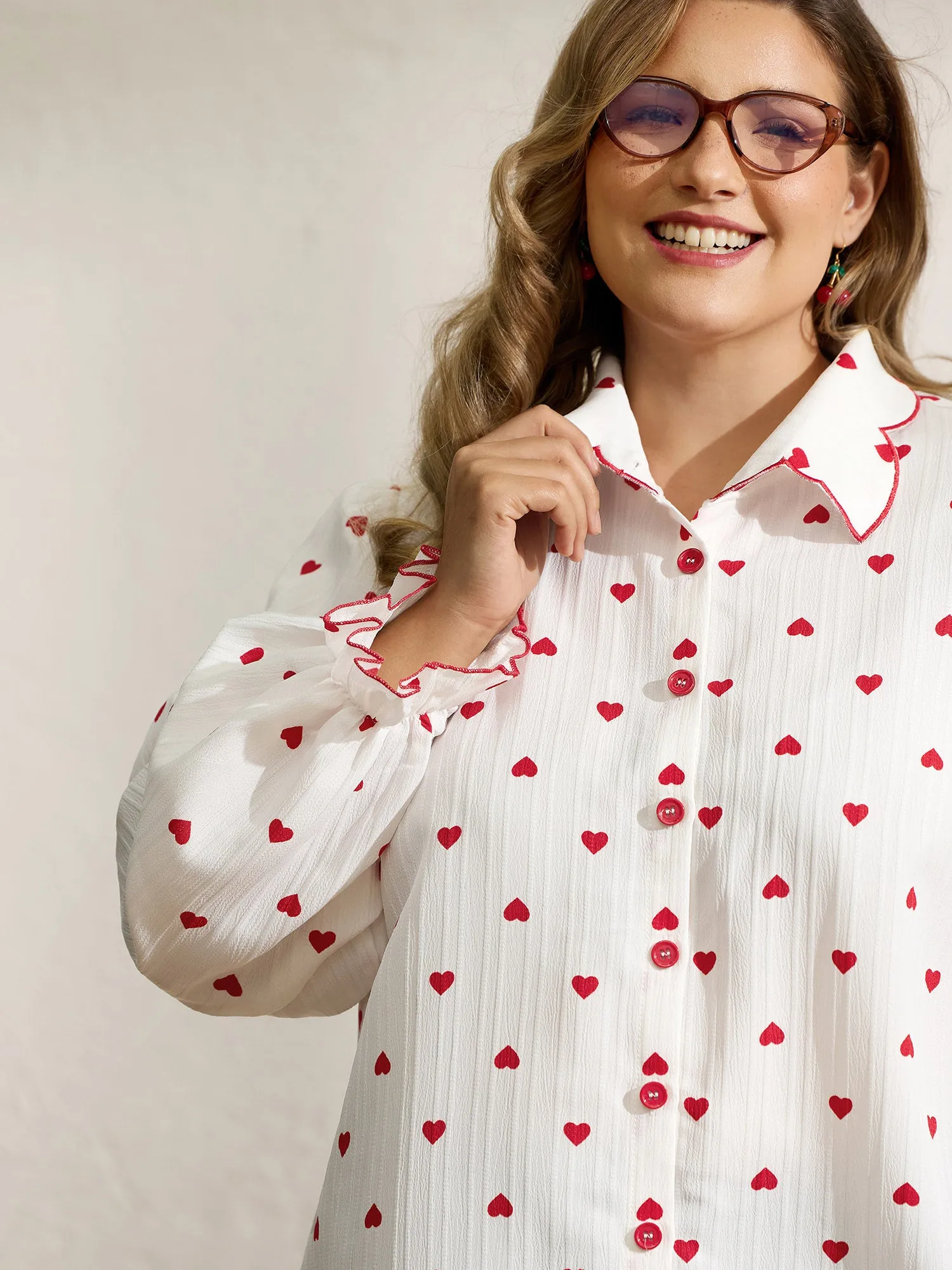 Textured Heart Embroidered Collar Blouse sold by Bloomchic product image thumbnail 3
