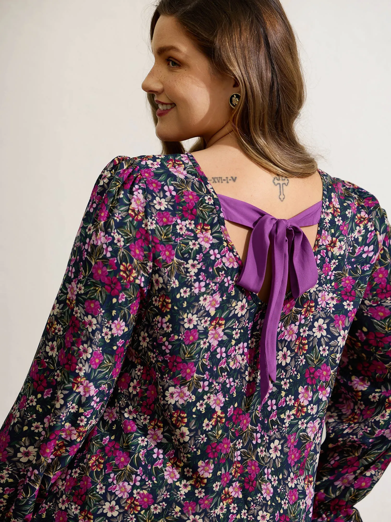 Floral Print Back Bowknot Blouse sold by Bloomchic