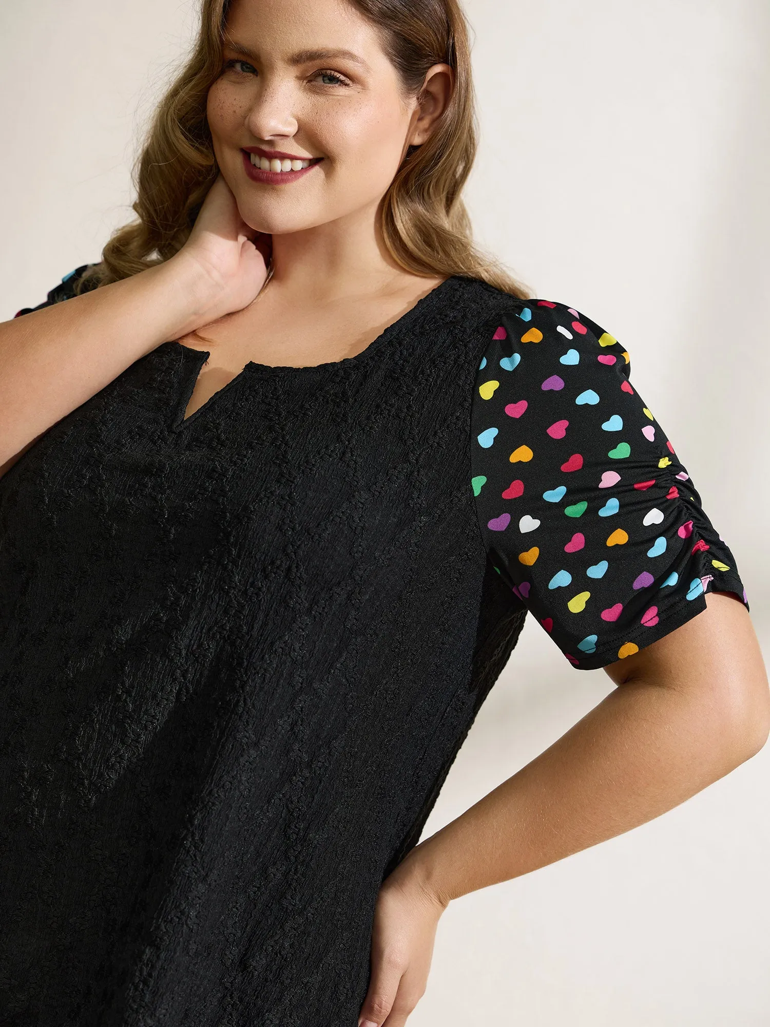 Colorful Hearts Textured Split Neck Knit Top sold by Bloomchic product image thumbnail 2