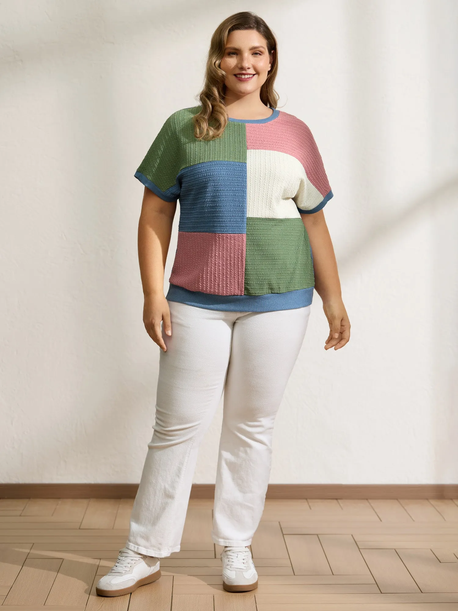 Colorblock Textured Round Neck T-Shirt sold by Bloomchic product image thumbnail 3