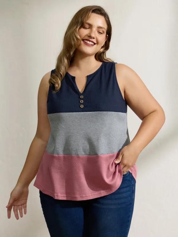 Colorful Stripes Textured Button Tank Top sold by Bloomchic