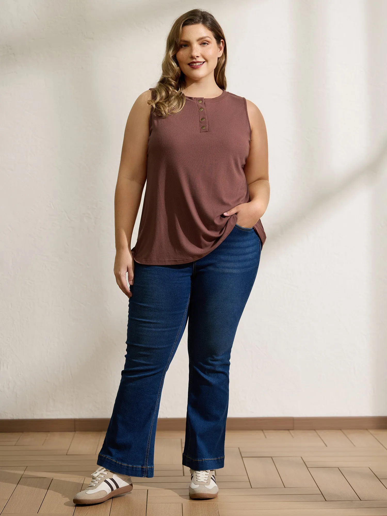 Half Button Placket Drape Tank Top sold by Bloomchic product image thumbnail 3