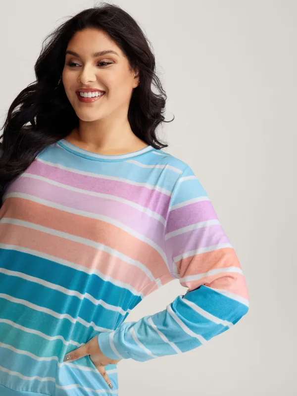 Colorful Stripe Relaxed-Fit Stretchy Hem T-Shirt sold by Bloomchic