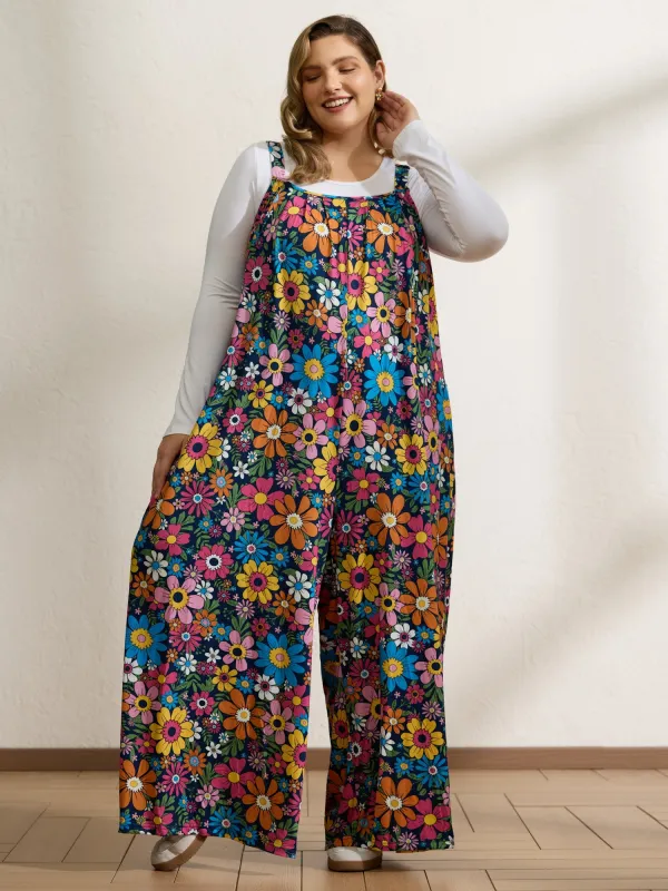 Colorful Floral Pockets Knit Jumpsuit sold by Bloomchic