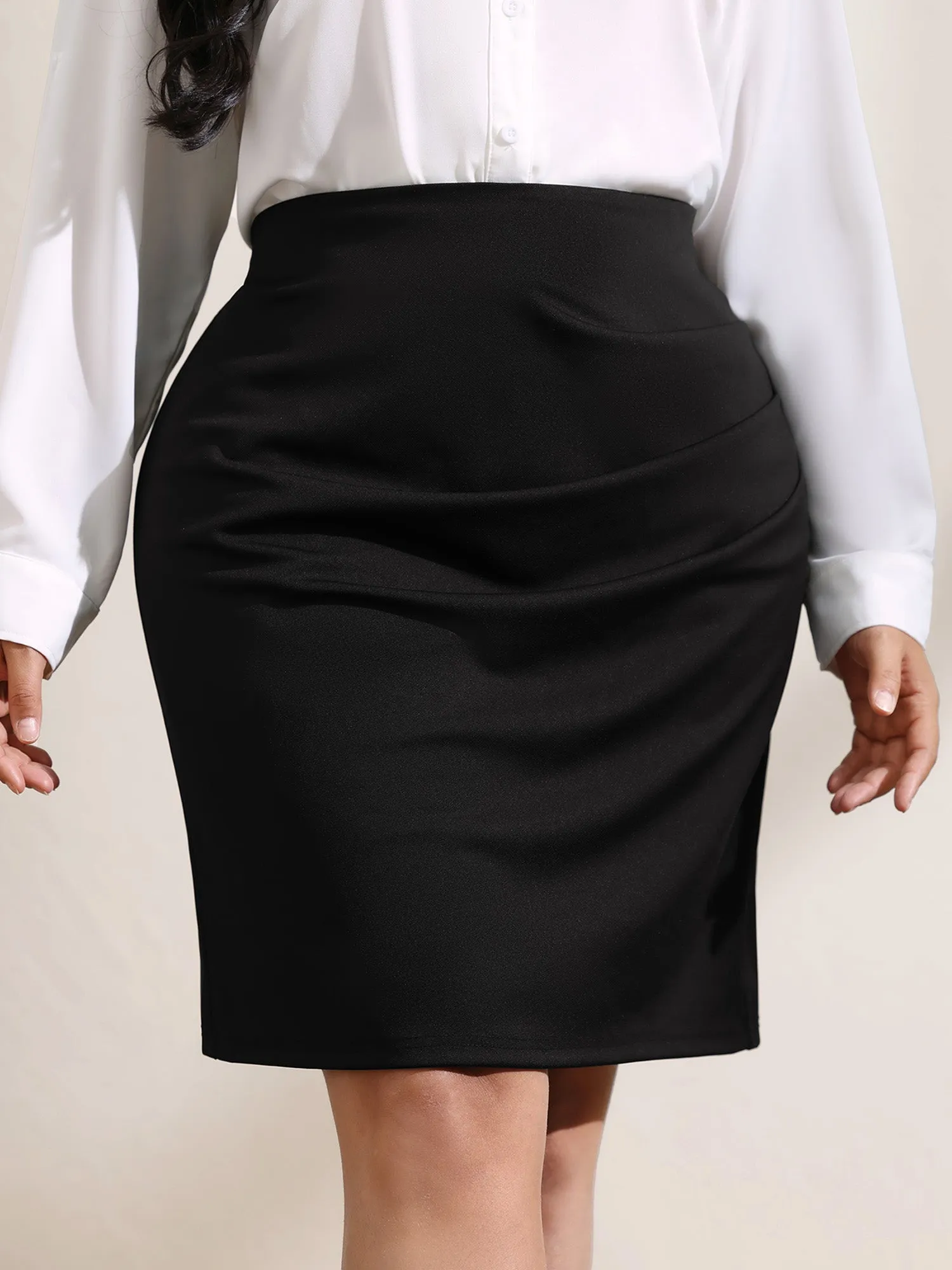Ruched Split Hem Straight Midi Skirt sold by Bloomchic
