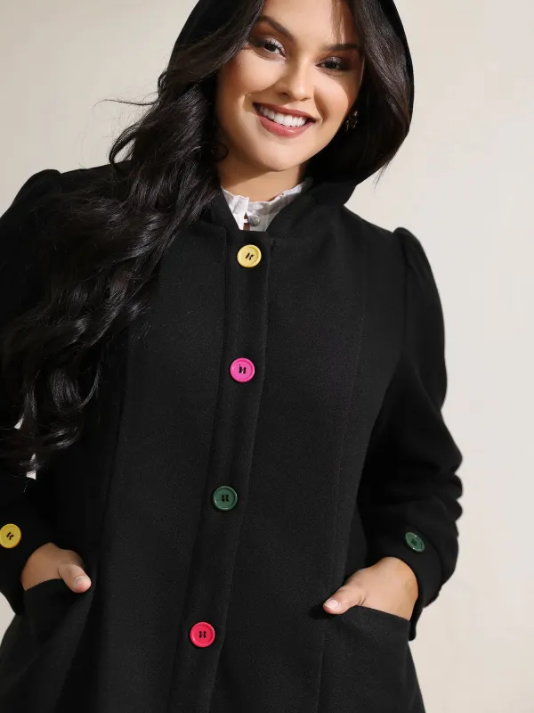 Colorful Buttons Hooded Pocket Coat sold by Bloomchic